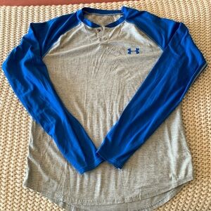 Men’s Under Armour long sleeve t shirt, large, gray/blue